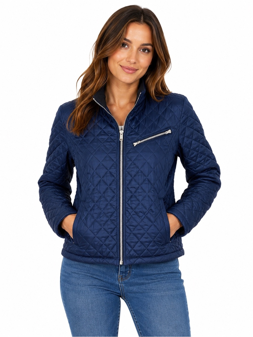 Obermeyer Navy Blue Quilted Puffer Jacket Size 10 Lightweight Zip Front Coat